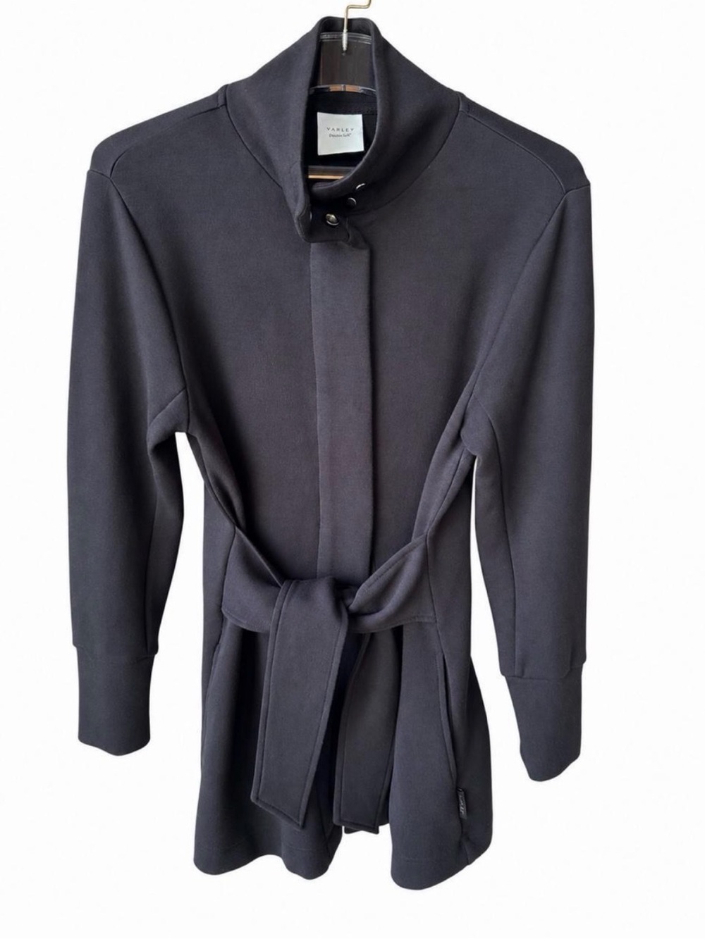 Varley Dark Charcoal Gray Belted Funnel Neck Sweatshirt